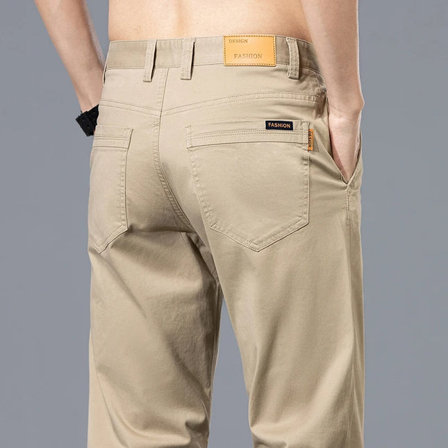 2026 Summer Clothing Smart Casual Men's Straight Cotton Stretch Pants Classic Letter Patches Lightweight mid-rise trousers -   | Stylish & Elegant Fashion by Voldri