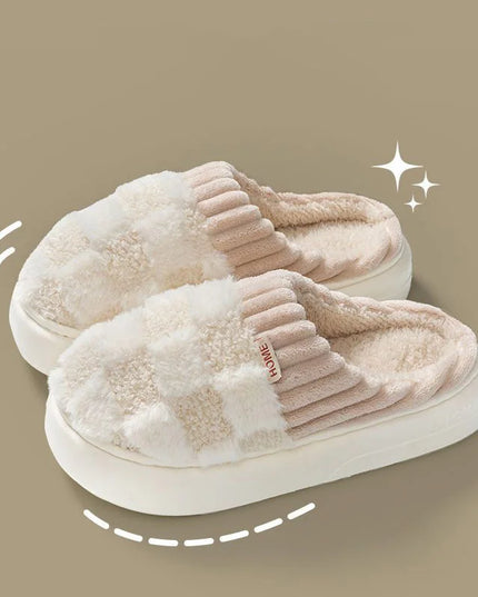 Slide Plaid Fluffy Slippers