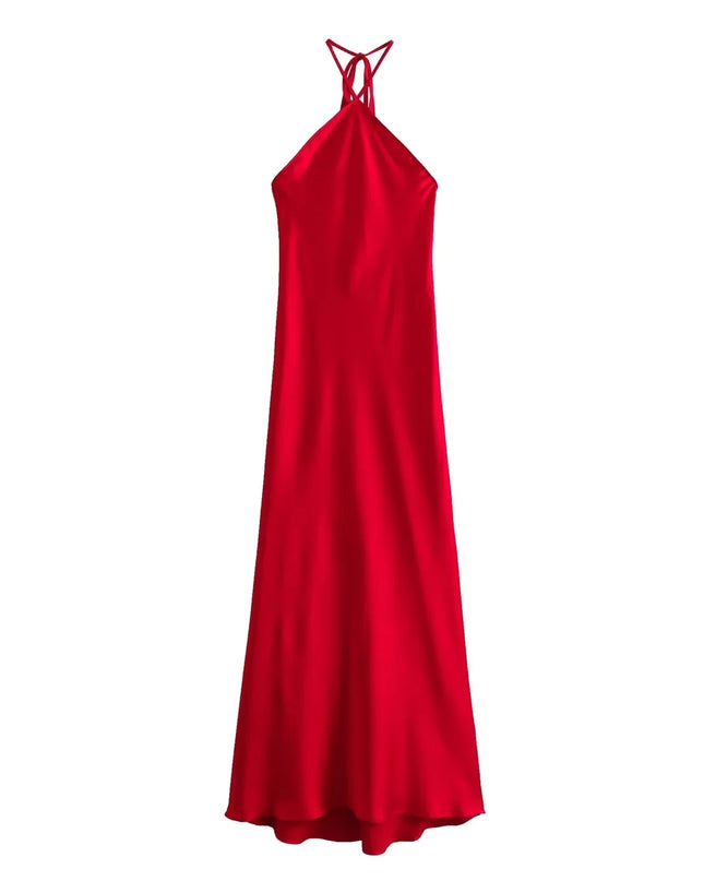 Halter Satin  Midi Dress