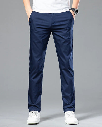 Classic Men's Business Casual Trousers Summer Thin Loose Straight Anti-wrinkle Trousers Black Navy Khaki Royal Blue -   | Stylish & Elegant Fashion by Voldri