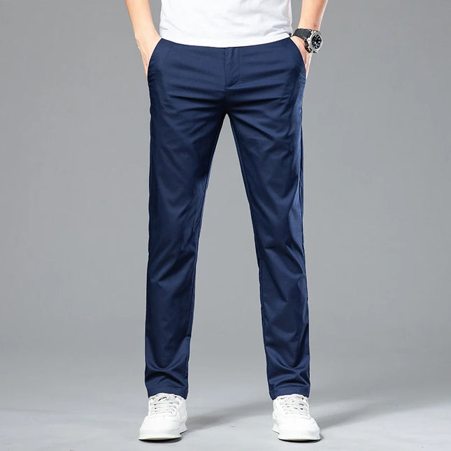 Classic Men's Business Casual Trousers Summer Thin Loose Straight Anti-wrinkle Trousers Black Navy Khaki Royal Blue -   | Stylish & Elegant Fashion by Voldri