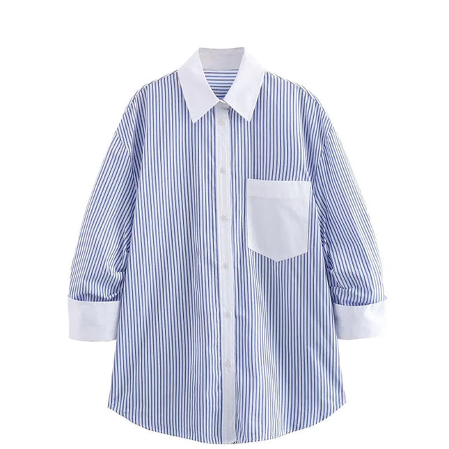 Casual Striped Blouse Shirt - VOLDRI