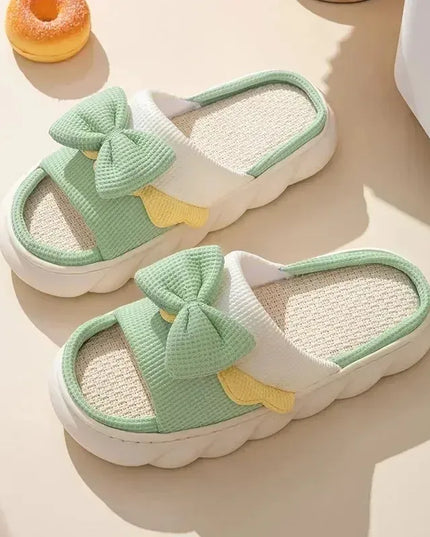 Linen Bowknot Flat Slippers