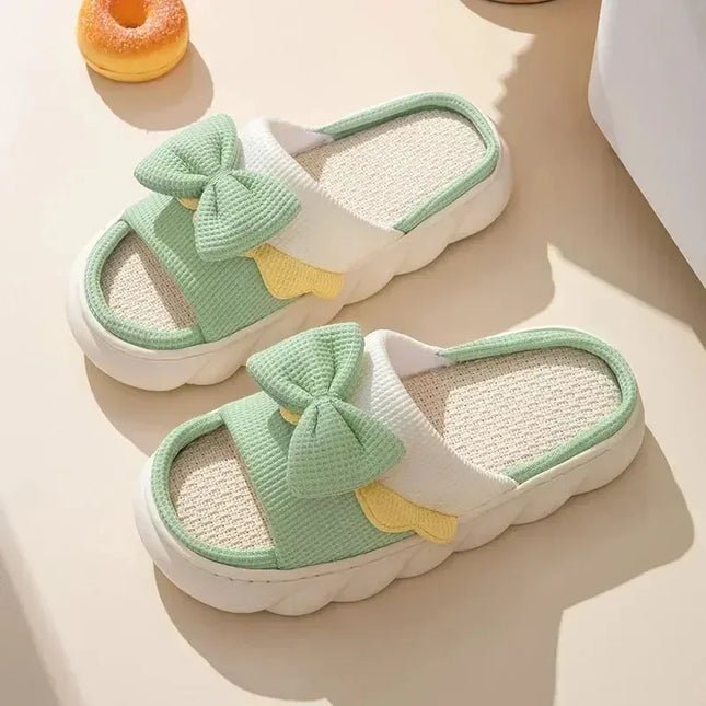 Linen Bowknot Flat Slippers