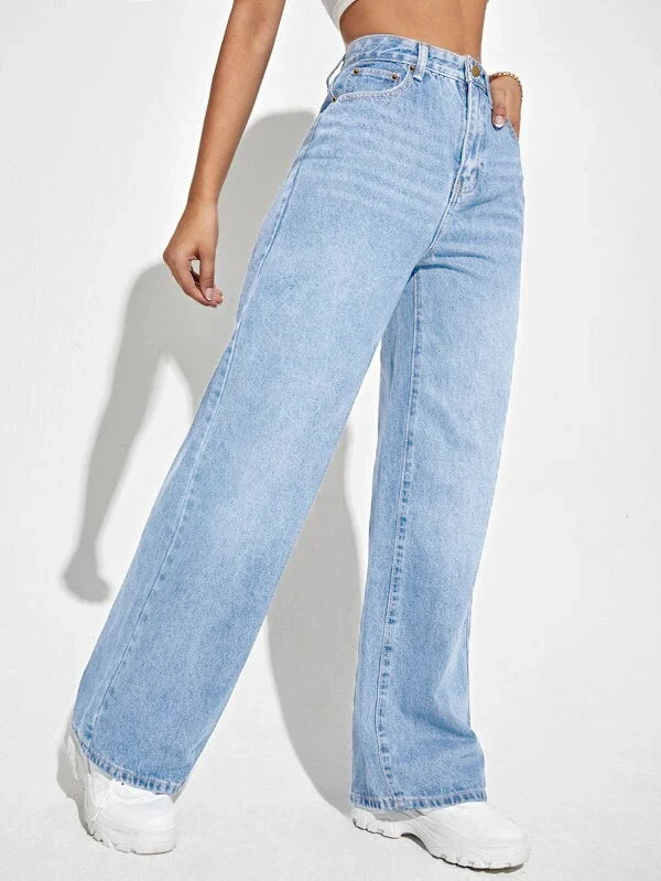 Denim wide leg pants