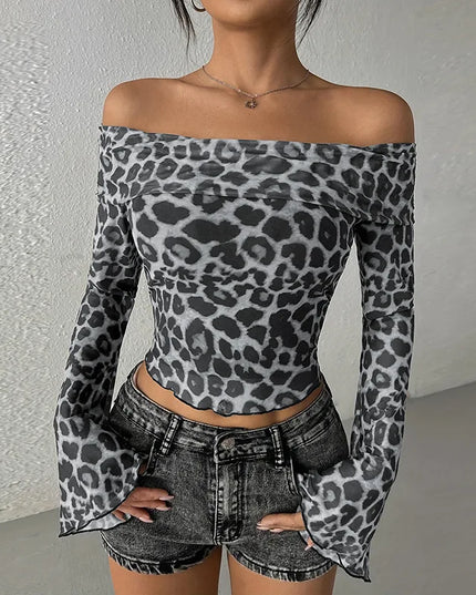 Off Shoulder Leopard Print Top - VOLDRI