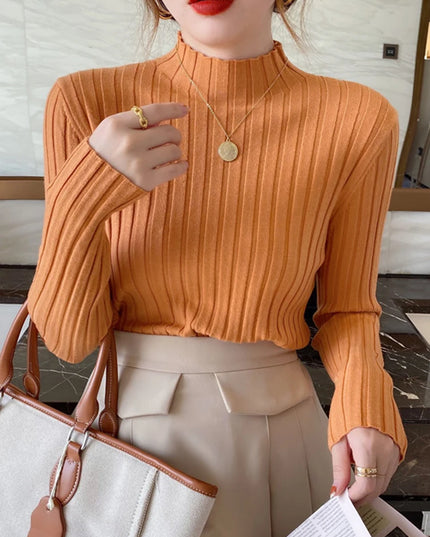 Ribbed Sweater Turtleneck Tops - VOLDRI