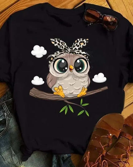 Cartoon Owl Print T Shirt