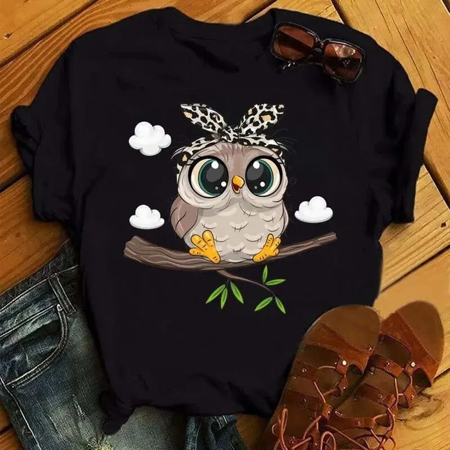 Cartoon Owl Print T Shirt