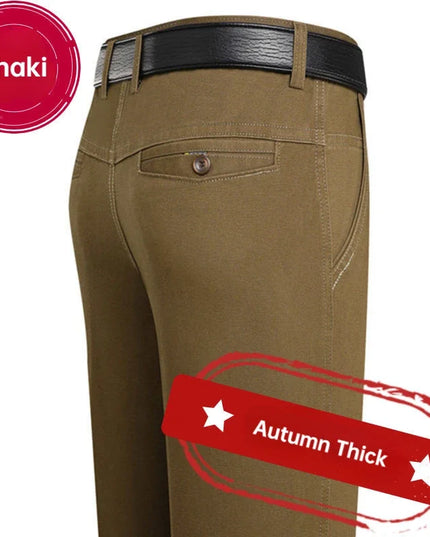 Men's Office Business 100% Cotton Pants Summer Thin & Autumn Thick High Waist Straight Loose Solid Bland Suit Slacks KOACUS