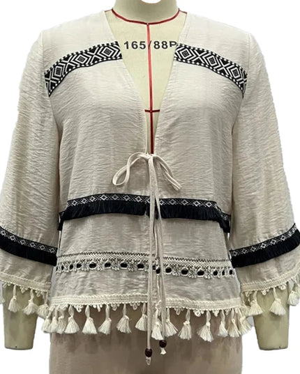 Embroidery Tassel Loose Shirts - VOLDRI