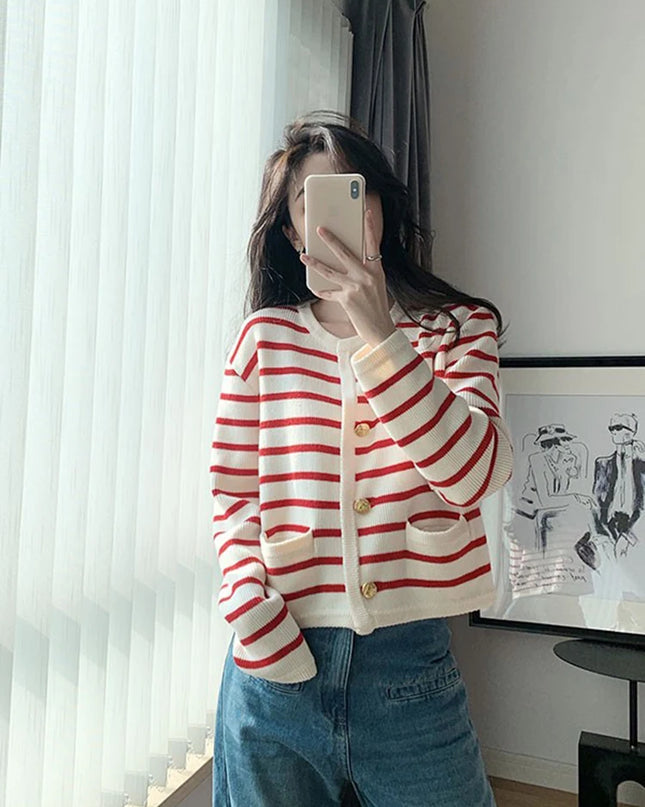 Striped Knitted Cardigan - VOLDRI