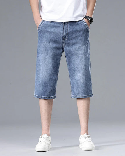 2026 New Summer Men's Thin Straight Denim Shorts Soft and Comfortable Ice Silk Feel Loose Pants Large size Light Blue Dark Blue -   | Stylish & Elegant Fashion by Voldri