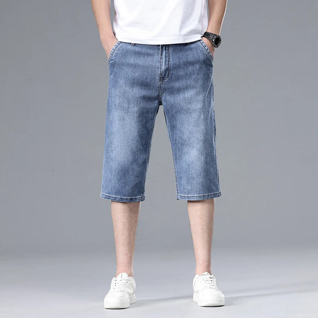 2026 New Summer Men's Thin Straight Denim Shorts Soft and Comfortable Ice Silk Feel Loose Pants Large size Light Blue Dark Blue -   | Stylish & Elegant Fashion by Voldri