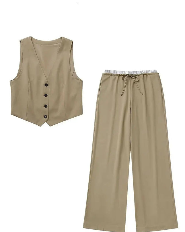 Causal Vest + Drawstring Trousers Set