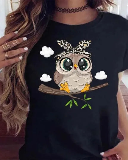 Cartoon Owl Print T Shirt