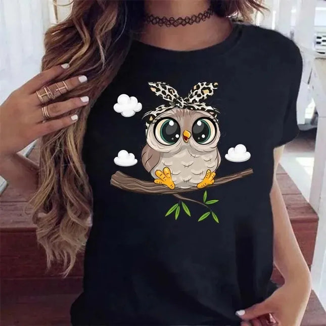 Cartoon Owl Print T Shirt