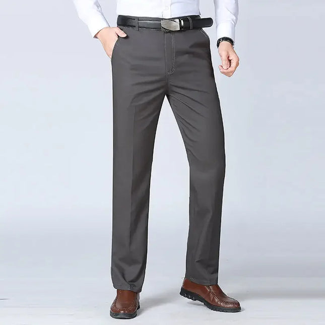 Summer Thin Autumn Thick Men's 100% Cotton Straight Suit Pants Loose Trousers Business Solid Khaki Casual Brand Clothes KOACUS -   | Stylish & Elegant Fashion by Voldri