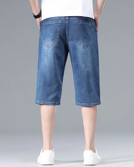 2026 New Summer Men's Thin Straight Denim Shorts Soft and Comfortable Ice Silk Feel Loose Pants Large size Light Blue Dark Blue -   | Stylish & Elegant Fashion by Voldri