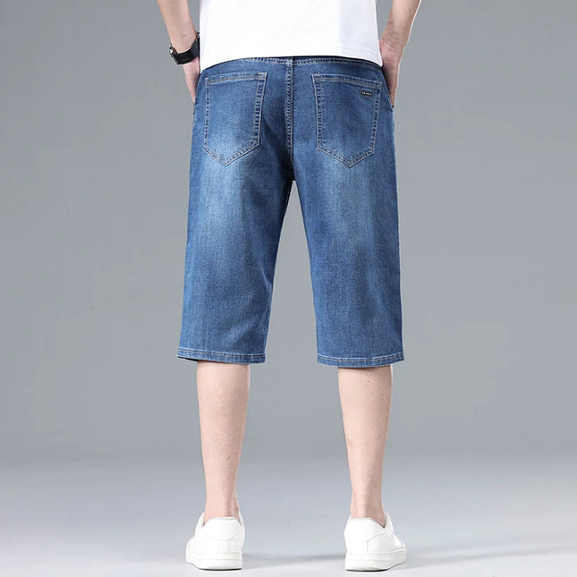 2026 New Summer Men's Thin Straight Denim Shorts Soft and Comfortable Ice Silk Feel Loose Pants Large size Light Blue Dark Blue -   | Stylish & Elegant Fashion by Voldri