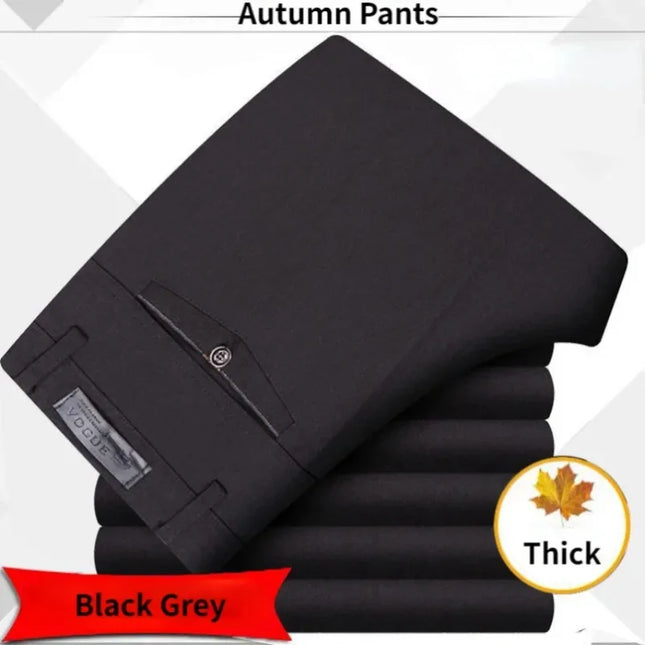 Men's Autumn Thick Summer Thin Casual Pants Straight Formal Long Trouser Adult Solid Color Flat Design Suit Pant Business KOACUS -   | Stylish & Elegant Fashion by Voldri