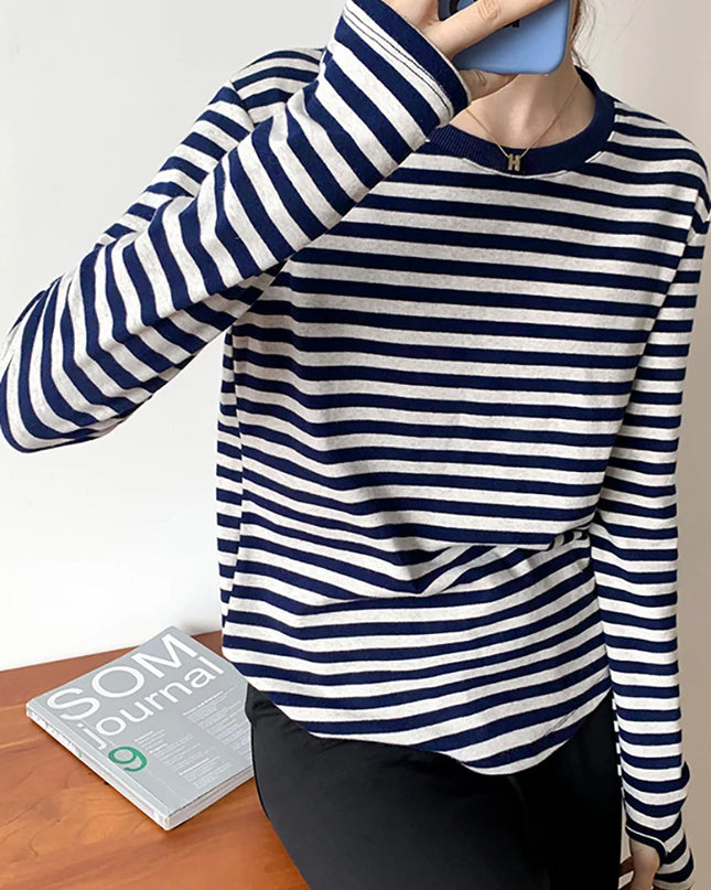 Basic  Casual Striped T-shirt - VOLDRI