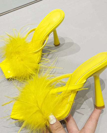 Yellow Fluffy Furry Slippers - VOLDRI