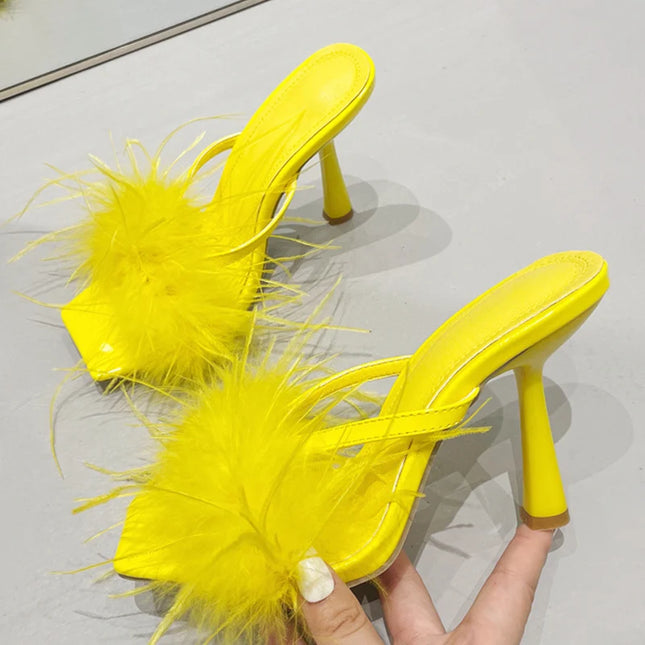 Yellow Fluffy Furry Slippers - VOLDRI