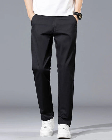 2026 Summer Clothing Smart Casual Men's Straight Cotton Stretch Pants Classic Letter Patches Lightweight mid-rise trousers -   | Stylish & Elegant Fashion by Voldri