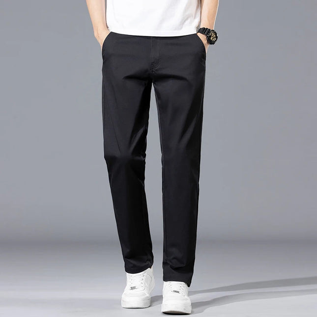 2026 Summer Clothing Smart Casual Men's Straight Cotton Stretch Pants Classic Letter Patches Lightweight mid-rise trousers -   | Stylish & Elegant Fashion by Voldri