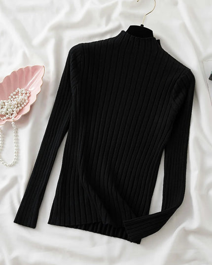 Ribbed Sweater Turtleneck Tops - VOLDRI