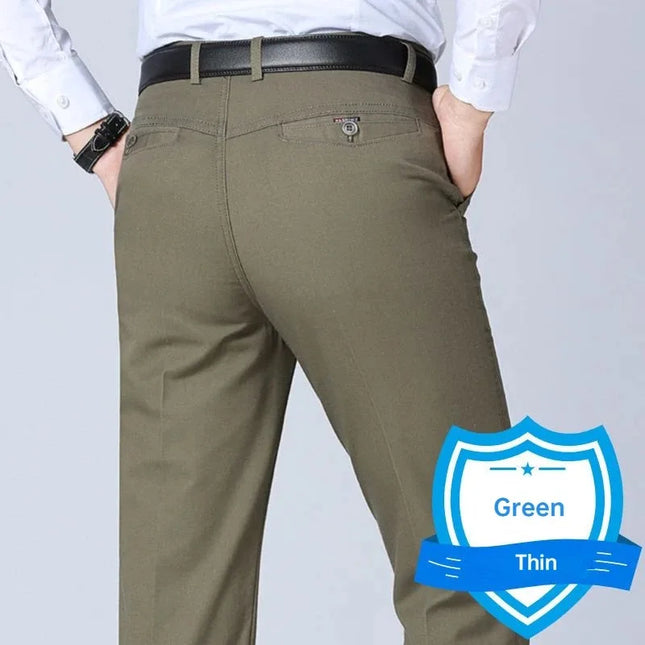 New Arrival Men's 100% Cotton Summer Autumn Casual Pants Fashion Solid Black Khaki Gentle Thicken Trousers Brand Smart Suit Pant -   | Stylish & Elegant Fashion by Voldri