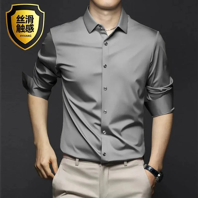 Slim Fit Short Sleeve Men's Dress Shirt - Anti-Wrinkle Cotton Gray