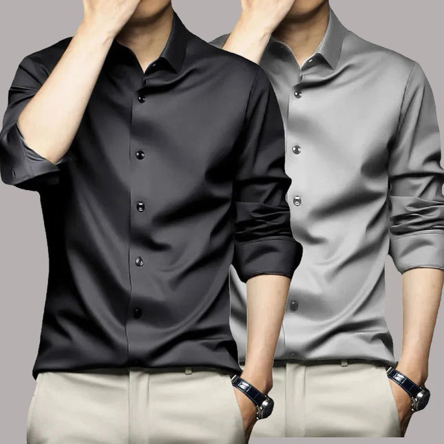 Slim Fit Short Sleeve Men's Dress Shirt - Anti-Wrinkle Cotton Gray