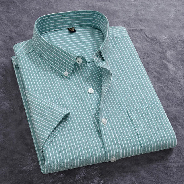 Stylish 100% Cotton Oxford Shirt - Summer Short Sleeve, Plus Size 5XL