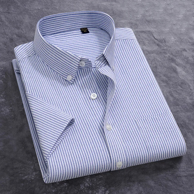 Stylish 100% Cotton Oxford Shirt - Summer Short Sleeve, Plus Size 5XL