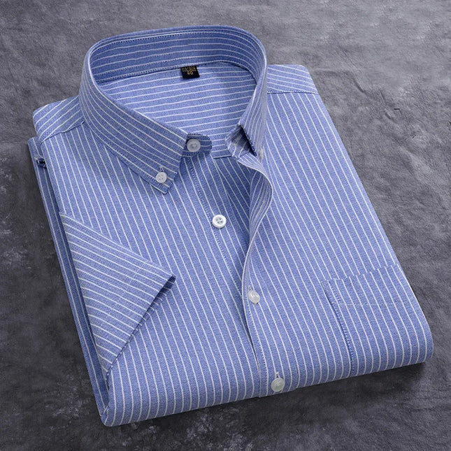 Stylish 100% Cotton Oxford Shirt - Summer Short Sleeve, Plus Size 5XL
