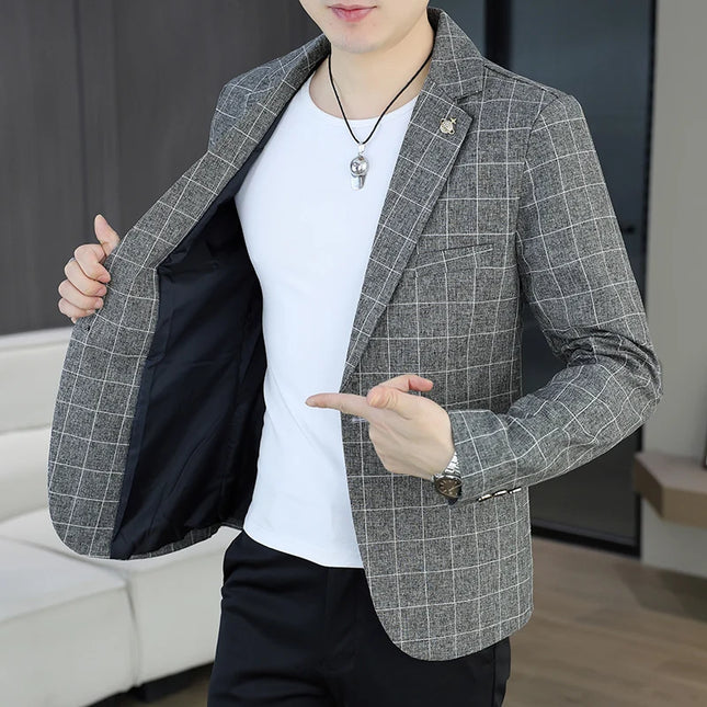 Stylish Checkered Men's Blazer - Perfect for Cycling & Formal Events