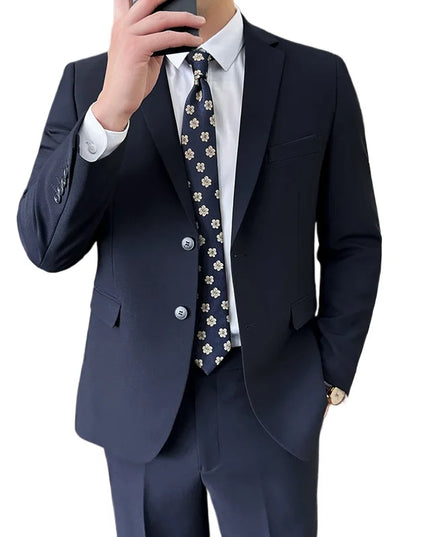 Stylish Men's Solid Color Business Suit - Blazer and Pants Set