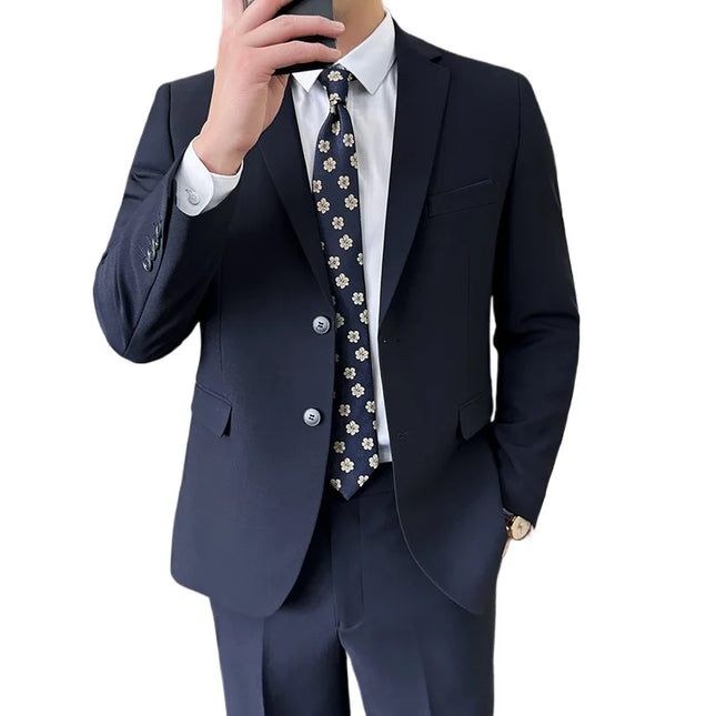Stylish Men's Solid Color Business Suit - Blazer and Pants Set