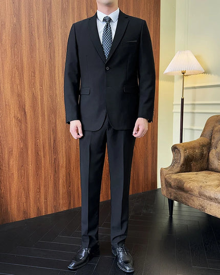 Stylish Men's Solid Color Business Suit - Blazer and Pants Set