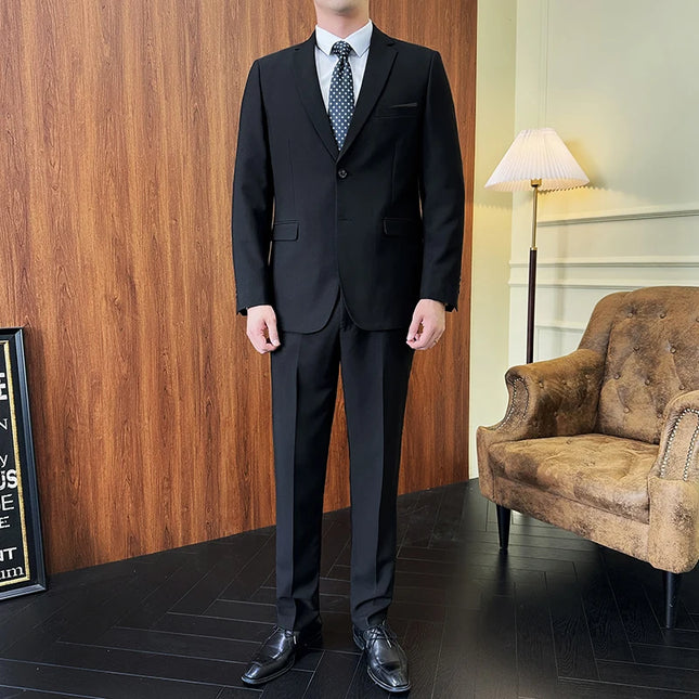 Stylish Men's Solid Color Business Suit - Blazer and Pants Set