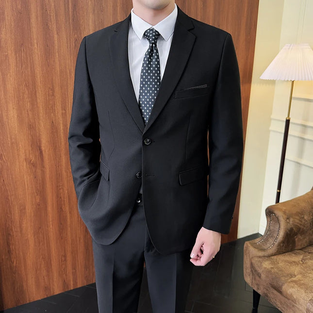 Stylish Men's Solid Color Business Suit - Blazer and Pants Set