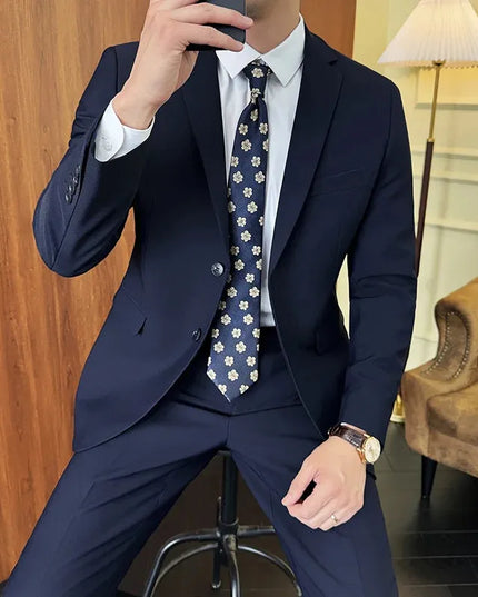 Stylish Men's Solid Color Business Suit - Blazer and Pants Set