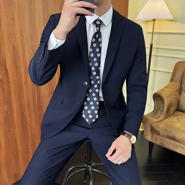 Stylish Men's Solid Color Business Suit - Blazer and Pants Set