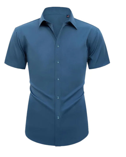 Summer Men's Short Sleeve Dress Shirt - Anti-Wrinkle, Elastic Fit
