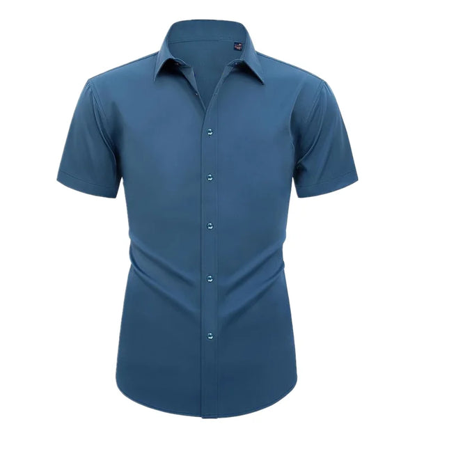 Summer Men's Short Sleeve Dress Shirt - Anti-Wrinkle, Elastic Fit