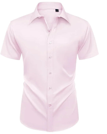 Summer Men's Short Sleeve Dress Shirt - Anti-Wrinkle, Elastic Fit