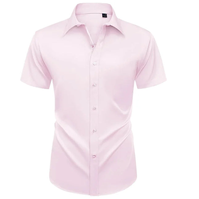 Summer Men's Short Sleeve Dress Shirt - Anti-Wrinkle, Elastic Fit