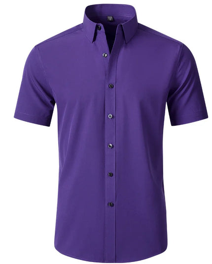 Summer Men's Short Sleeve Dress Shirt - Anti-Wrinkle, Elastic Fit